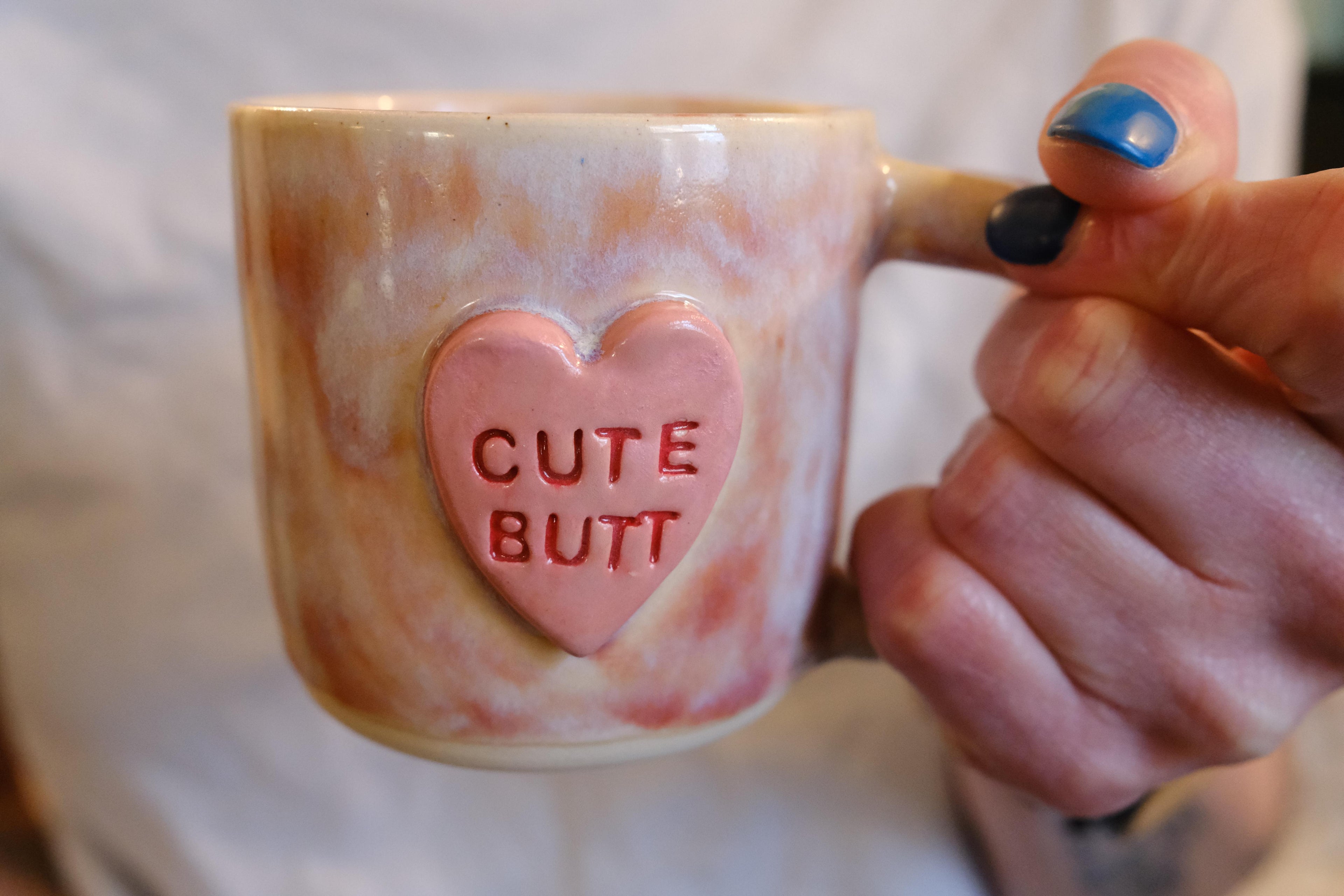8 oz Flirty Heart Hand-Stamped Ceramic Conversation Mug- #11