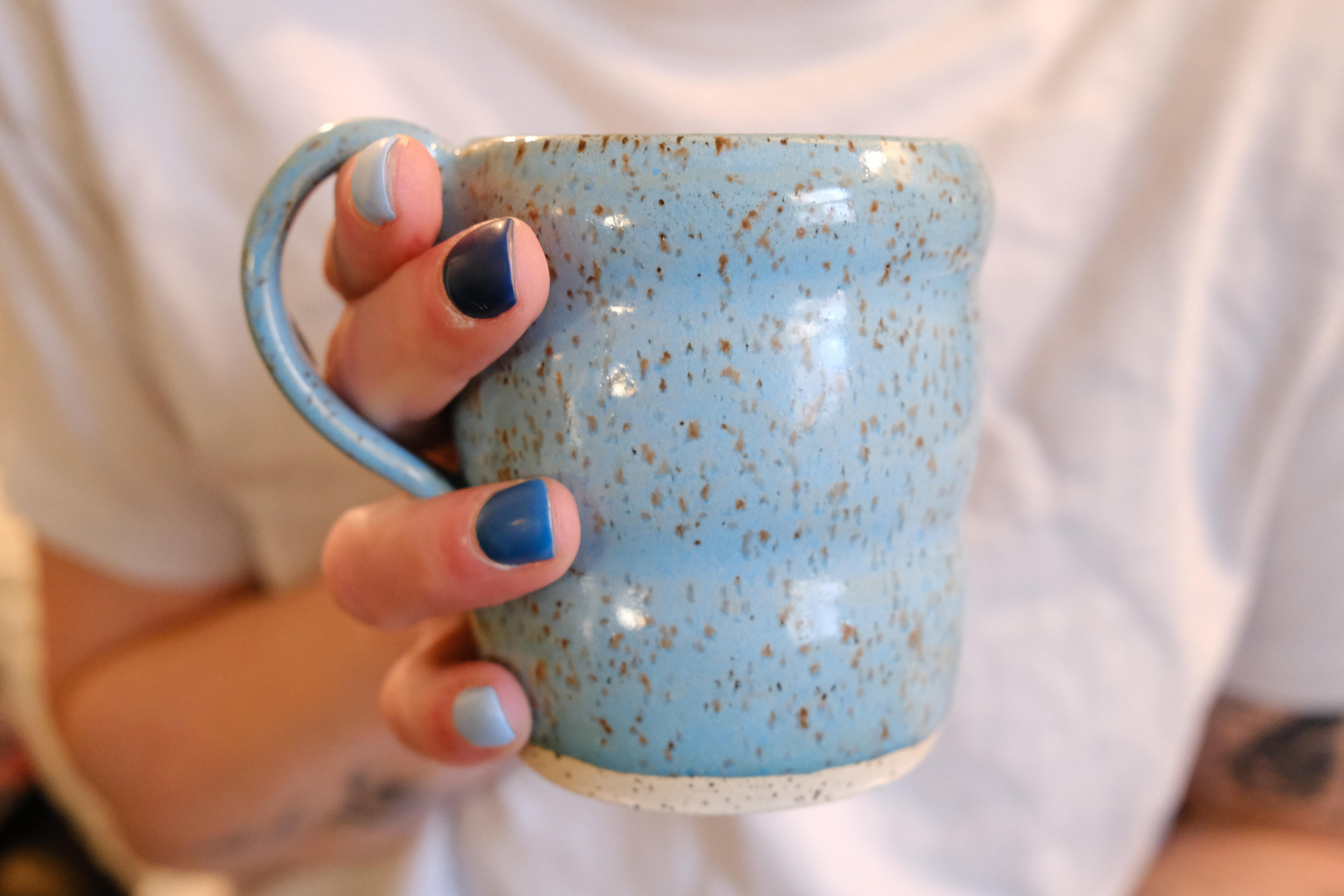 8 oz Wavy Speckled Light Blue Ceramic Mug- #5