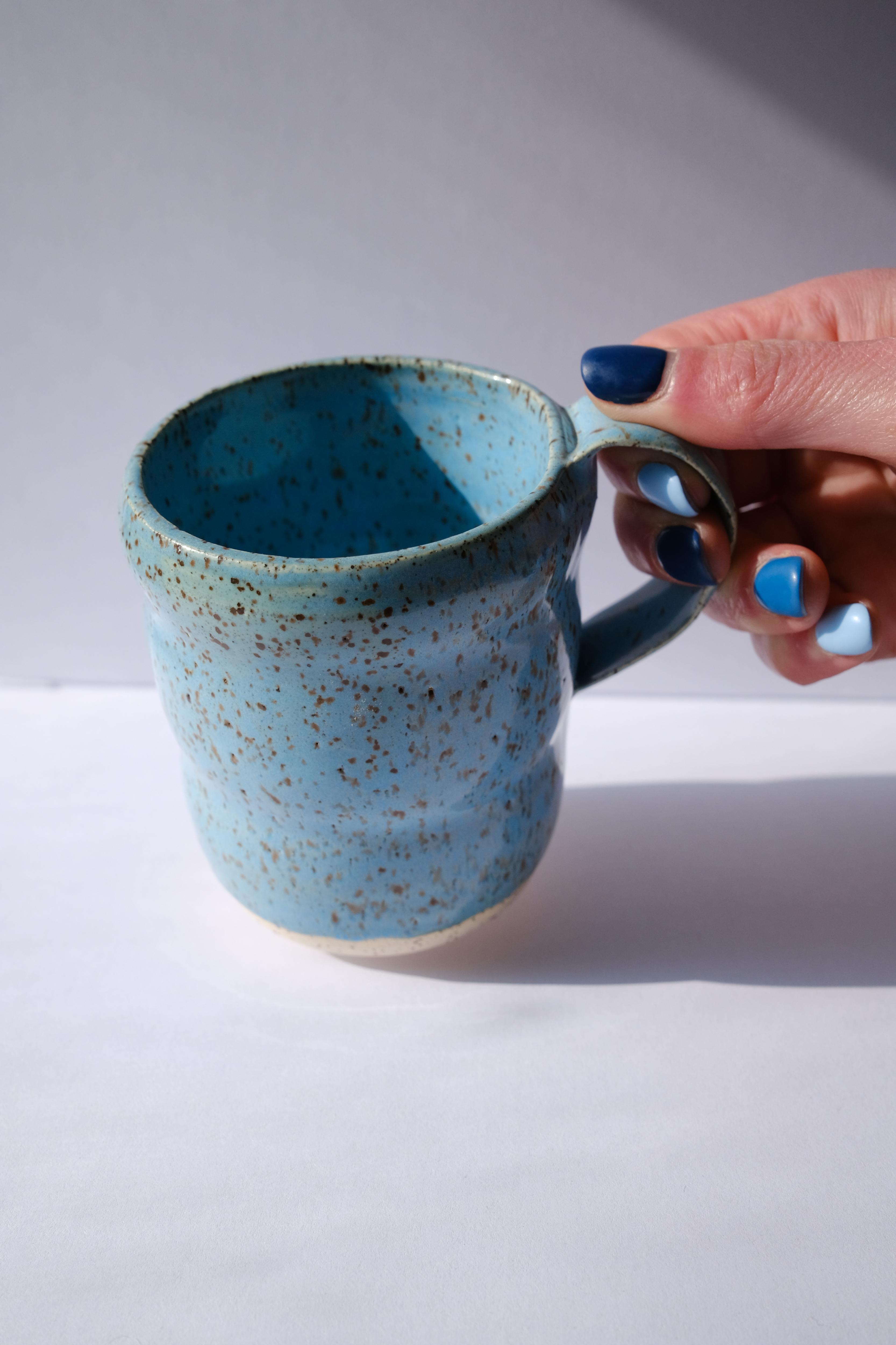 8 oz Wavy Speckled Light Blue Ceramic Mug- #5