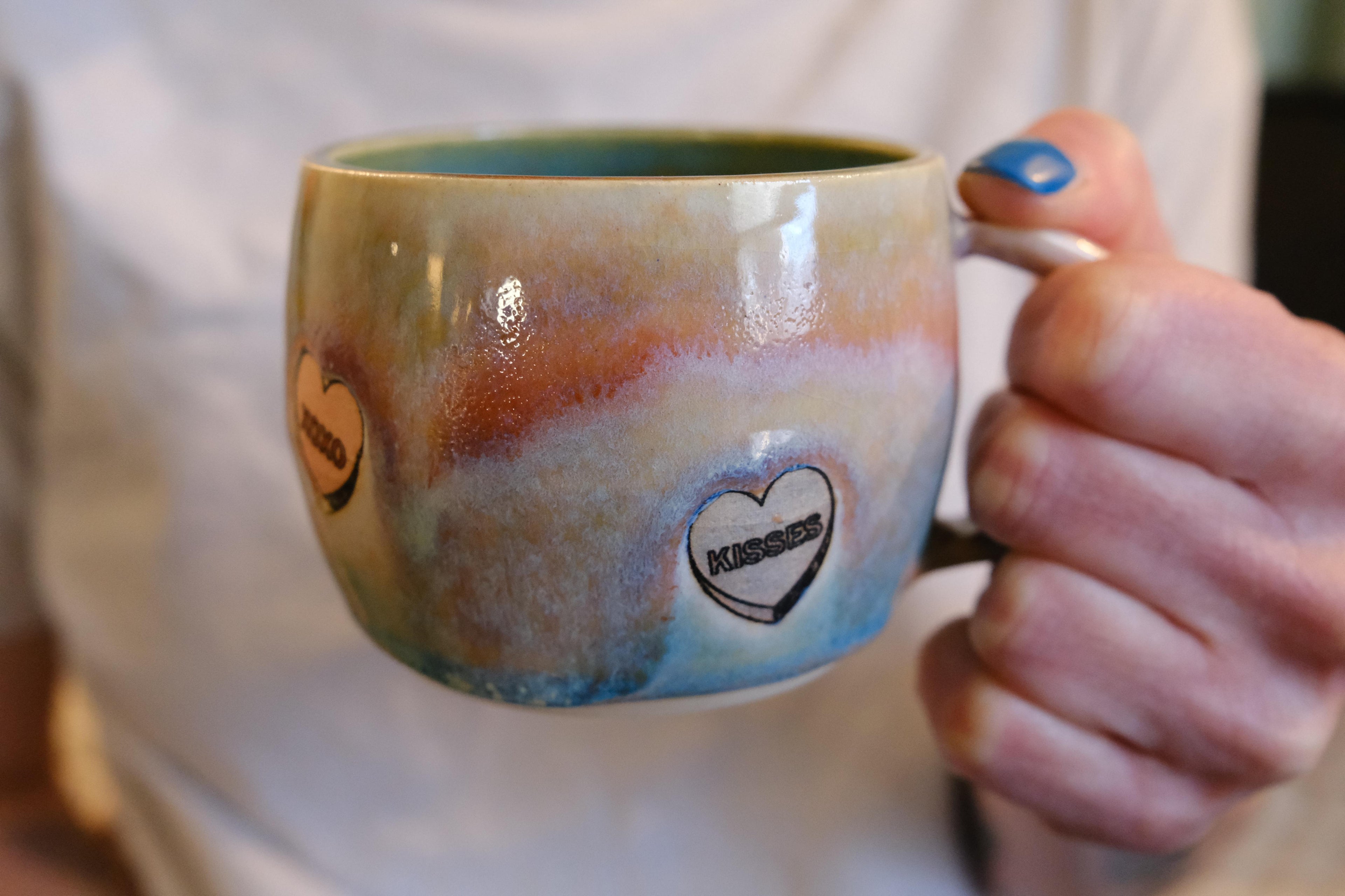 8 oz Sweet Talk Rainbow Glaze Conversation Heart Ceramic Mug- #10
