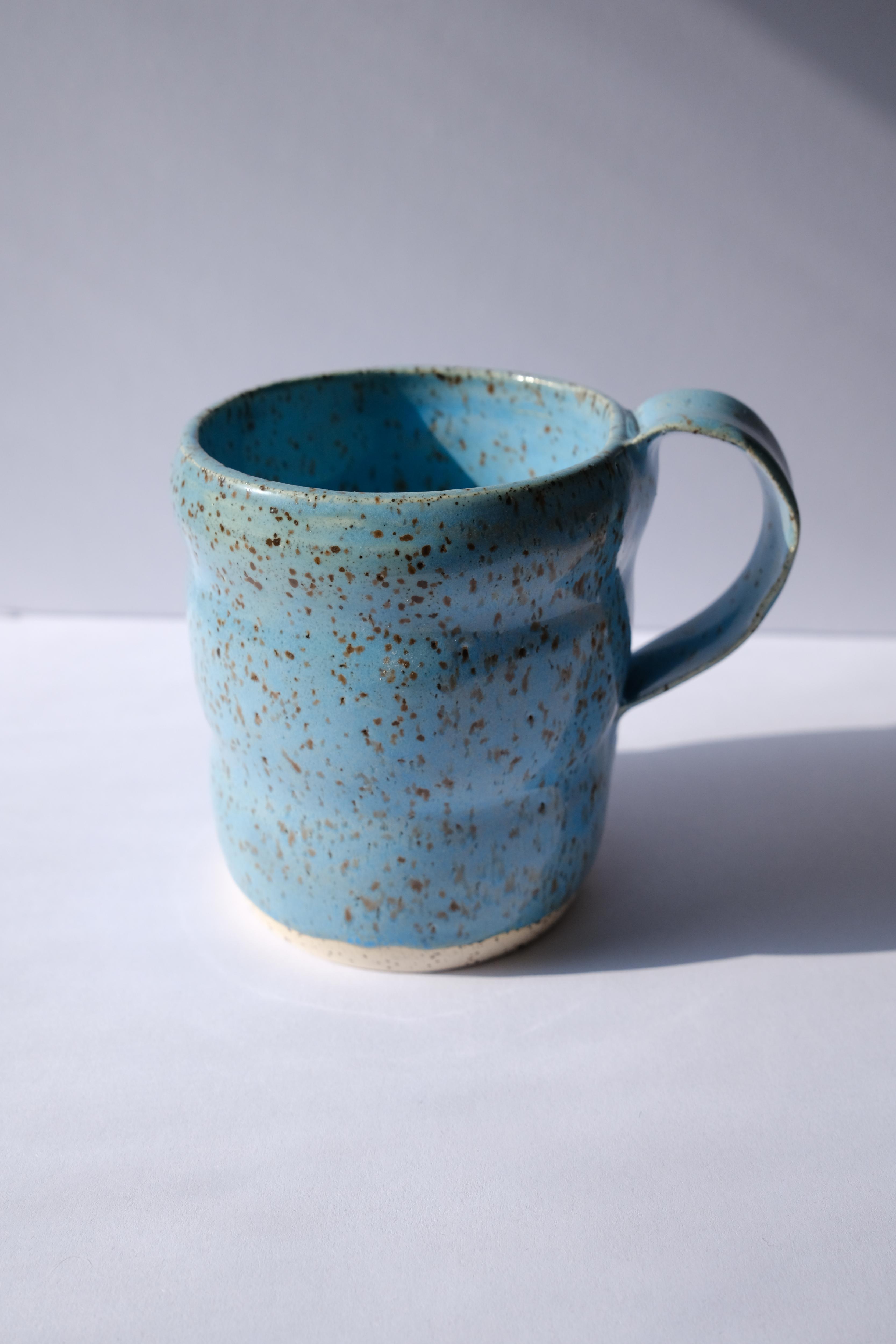 8 oz Wavy Speckled Light Blue Ceramic Mug- #5