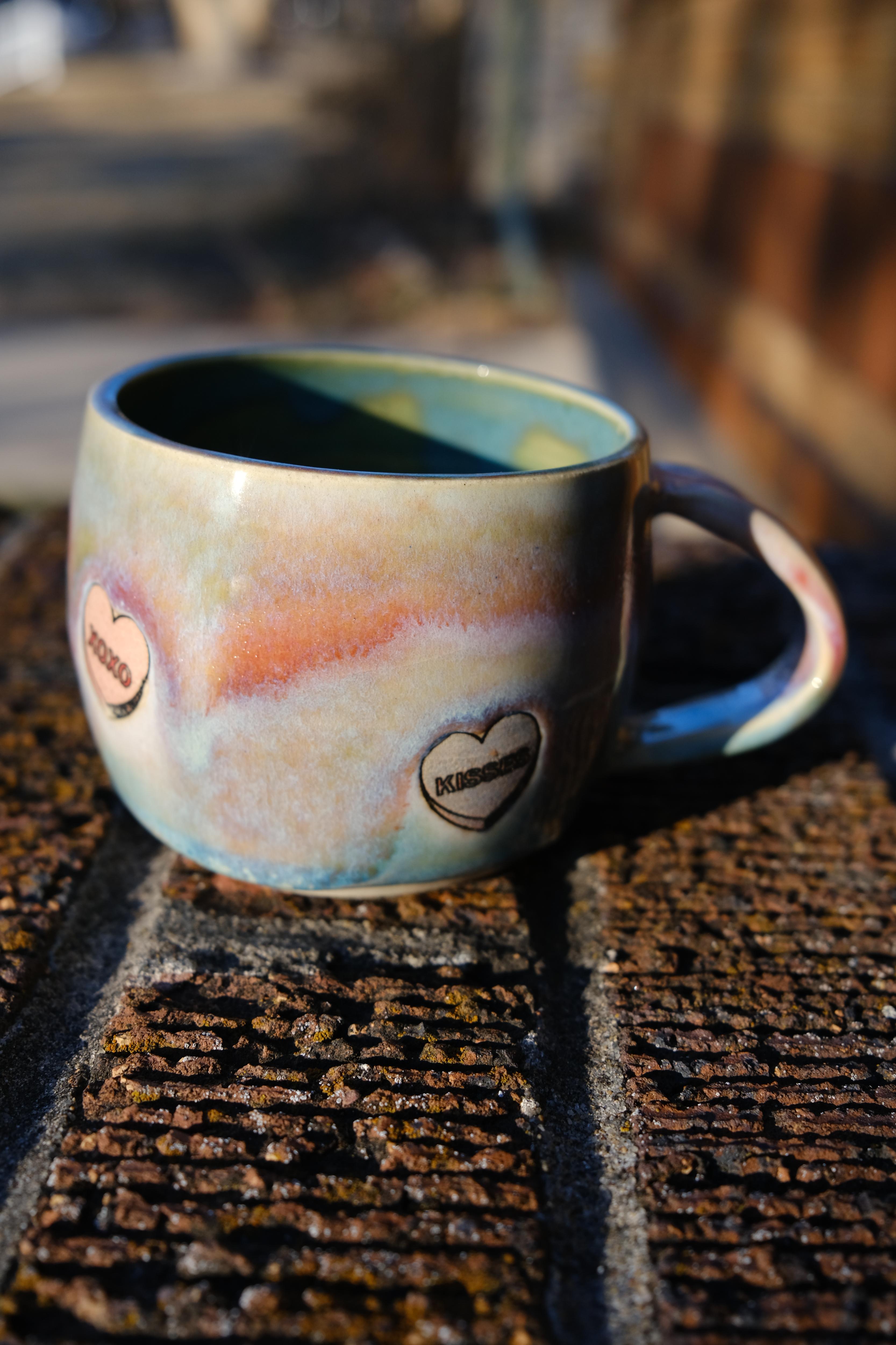 8 oz Sweet Talk Rainbow Glaze Conversation Heart Ceramic Mug- #10