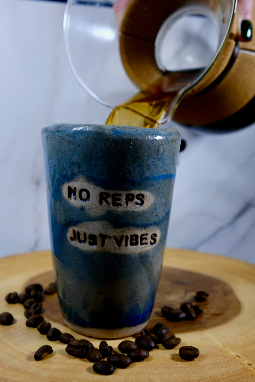 No Reps Just Vibes Blue Travel Mug