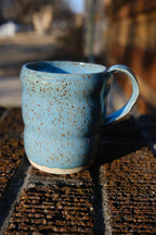 8 oz Wavy Speckled Light Blue Ceramic Mug- #5